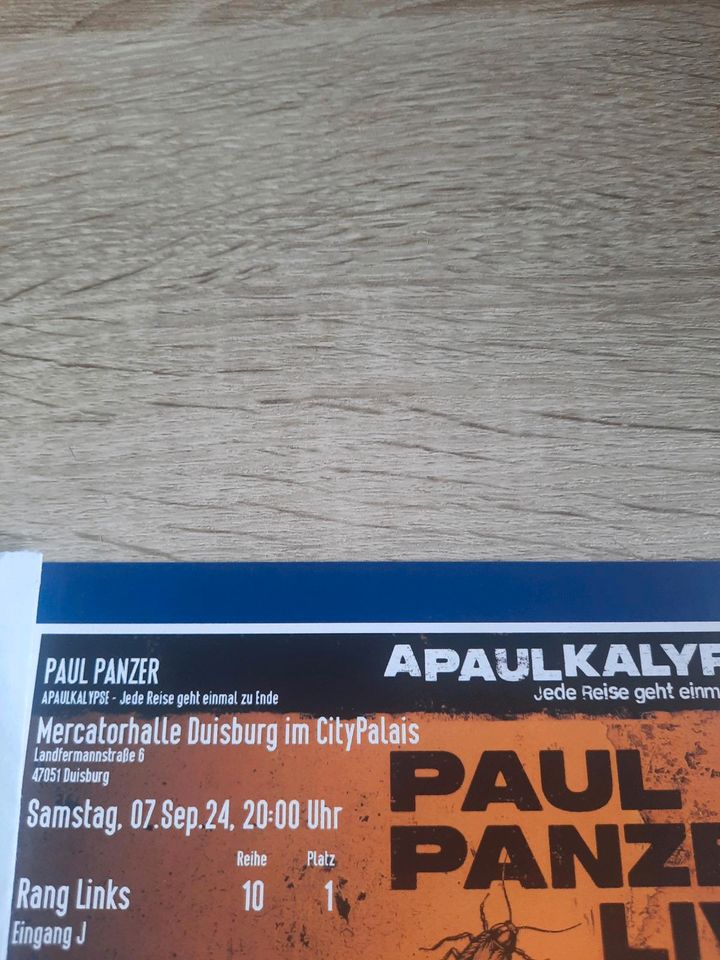 1× TICKET FÜR PAUL PANZER Duisburg Samstag 7 September 2024 in Voerde (Niederrhein)