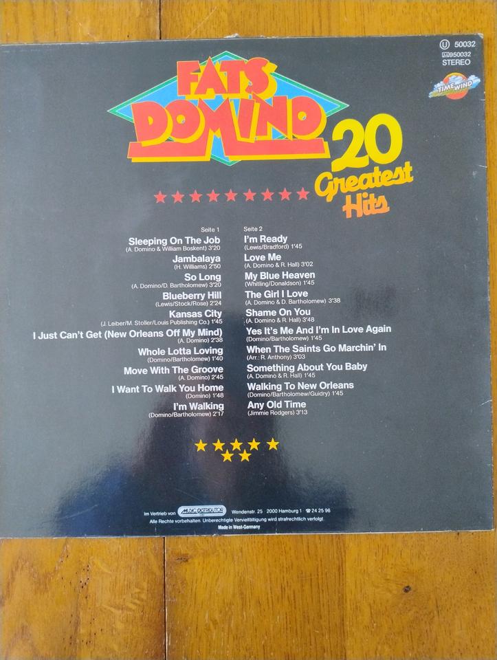 Fats Domino-20 Greatest Hits Vinyl-LP 1983 Time Wind Germany in Nottuln