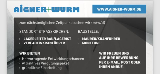 Lagerleiter Bau / Lagerist m/w/d in Straßkirchen