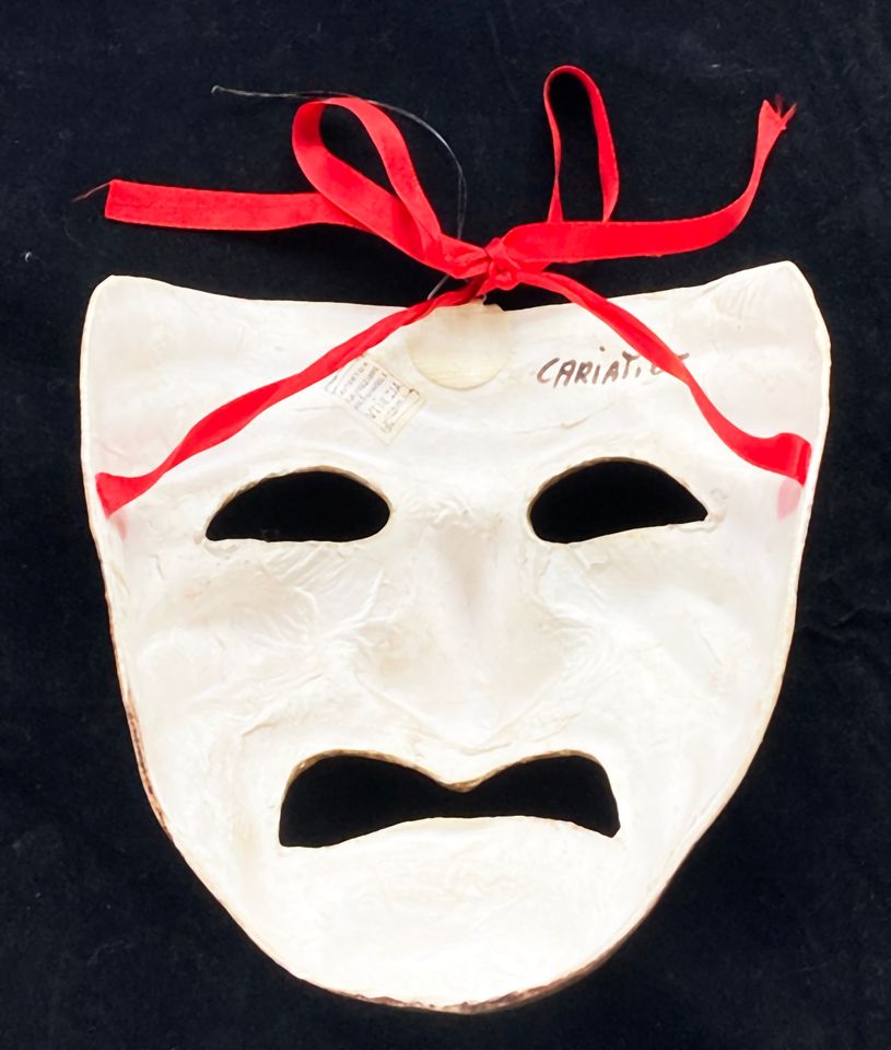 Venezian. Commedia dell arte-MASKE, goldfarben, Motiv Tragödie in Erkrath