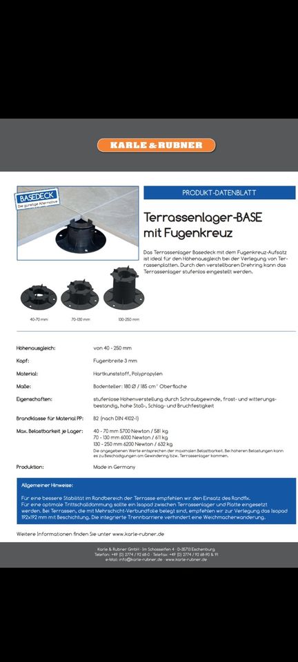 NEU Stelzlager Terrassenlager Base mit Fugenkreuz 70-130 mm 3mm in Leverkusen