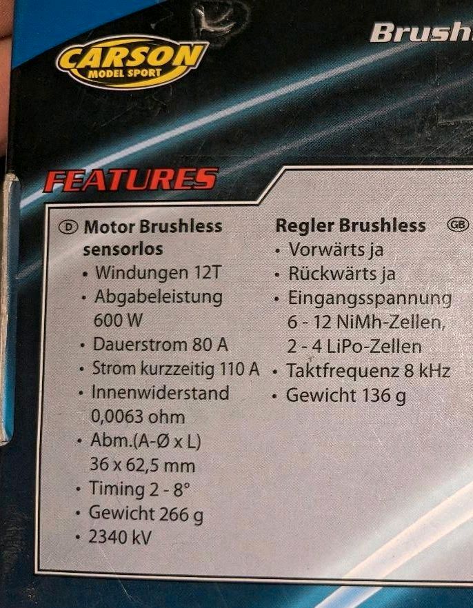 1:8 BL-Motor Dragster XL,12T 2340kv  3s-4s Brushless sensorlos in Hagen