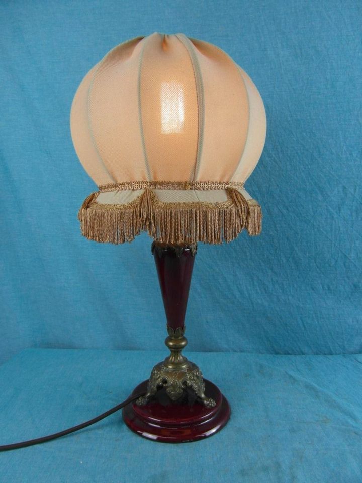 Lampe Tischlampe Alabaster Messing Vintage Stoffschirm Edel  26b3 in Bielefeld