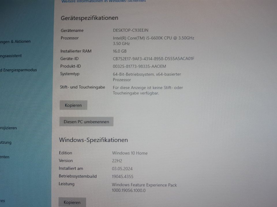 Gaming PC Intel Core I5 6600k  GTX1660Super in Birkenfeld