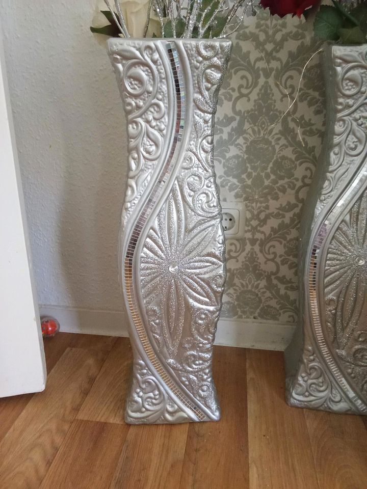 2x Blumen Vasen Dekor Wohnzimmer steh Vasen silber Glitzer Orient in Berlin