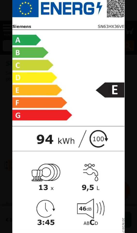 Siemens SN63HX36VE Vollintegrierbarer Geschirrspüler in Hanau