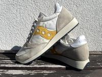 Saucony Jazz, Sneaker, gebraucht, weiß/gelb, UK 8, US 9, EUR 42,5 Leipzig - Connewitz Vorschau
