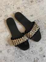 ZARA flache Sandalen Leder schwarz Gold 37 Niedersachsen - Harsefeld Vorschau