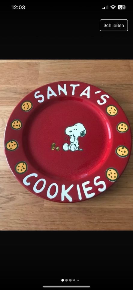 Wächtersbacher Keramik Kuchenteller Snoopy Santa’s Cookies in Birstein