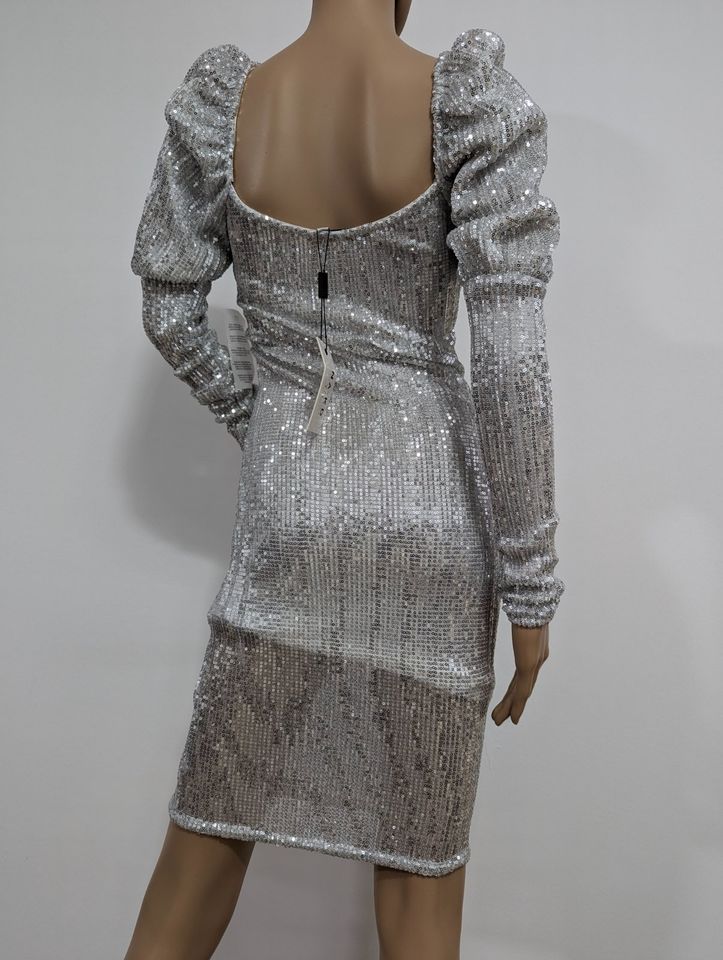 Kleid Pailletten Party Silber Glitzer 36 S Outfit Minikleid NA-KD in Solingen