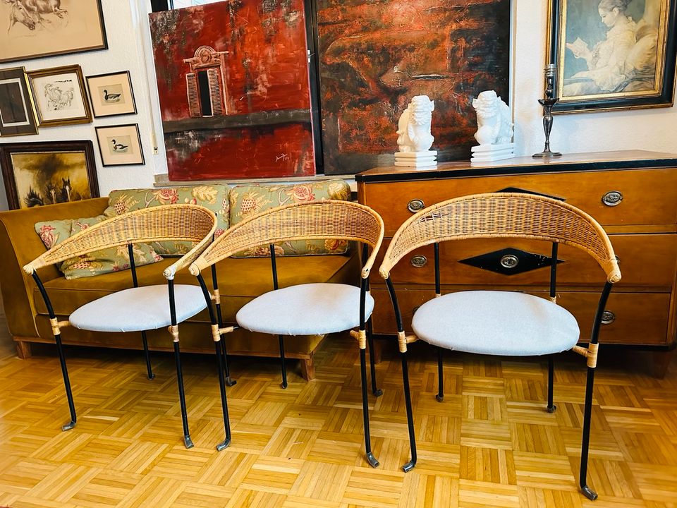 Vintage Mid Century Korbstühle Stühle in Düsseldorf