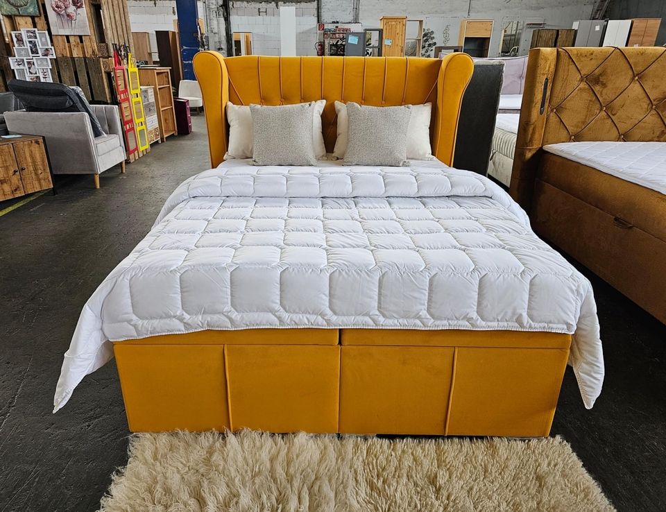 Boxspringbett 140x200 cm Senfgelb Samtoptik Knopfheftung Schlafzi in Bielefeld