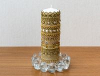 Glas- Kerzenhalter •Kerzenteller •Kerzenständer mit Brokat- Kerze München - Berg-am-Laim Vorschau