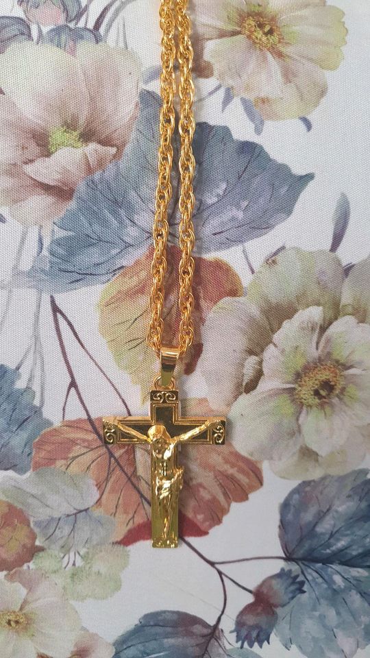 Goldkette Kette Gold mit Anhänger Kreuz Jesus in Pössneck