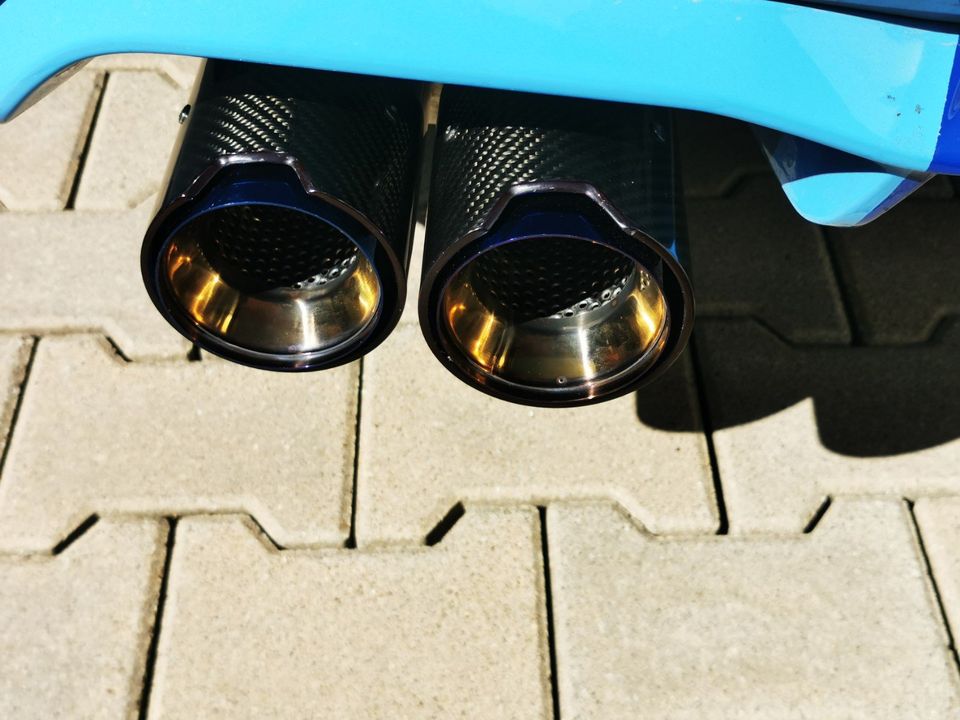 Echt Carbon Edelstahl Endrohre verbrante blau für BMW M2 M3 M4 in Tettnang