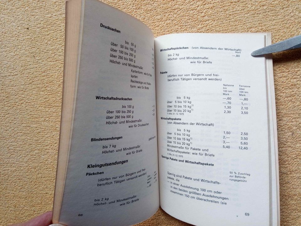 Informationen über Leistungen & Gebühren der Deutschen Post 1975 in Nordhausen