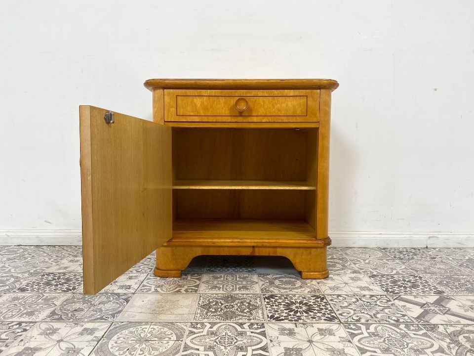 WMK Hübscher & geräumiger Mid-Century Nachttisch aus vollem Holz mit Schublade und hübschen Holzgriffen # Nachtschrank Nachtschränkchen Nachtkommode Kommode Beistelltisch 50er 60er Vintage Retro in Berlin