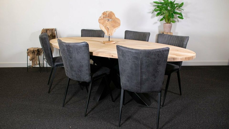 Ovaler Eichentisch 300x120 "JEDE GRÖßE MÖGLICH" Esstisch Küchentisch Eiche Massivholztisch Eichentisch Wohnzimmertisch Holztisch Design Tisch Stahlbeine Edelstahl Tischbeine in Ochtrup