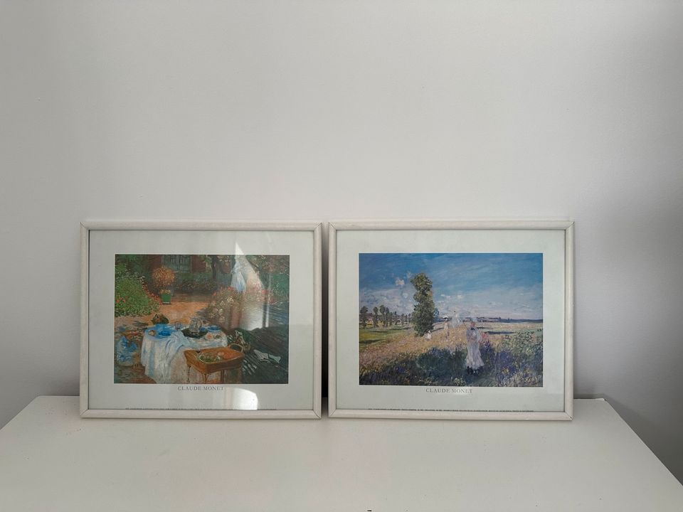 2 Claude Monet Bilder gerahmt Holzrahmen weiß Kunstdruck in Sachsenheim