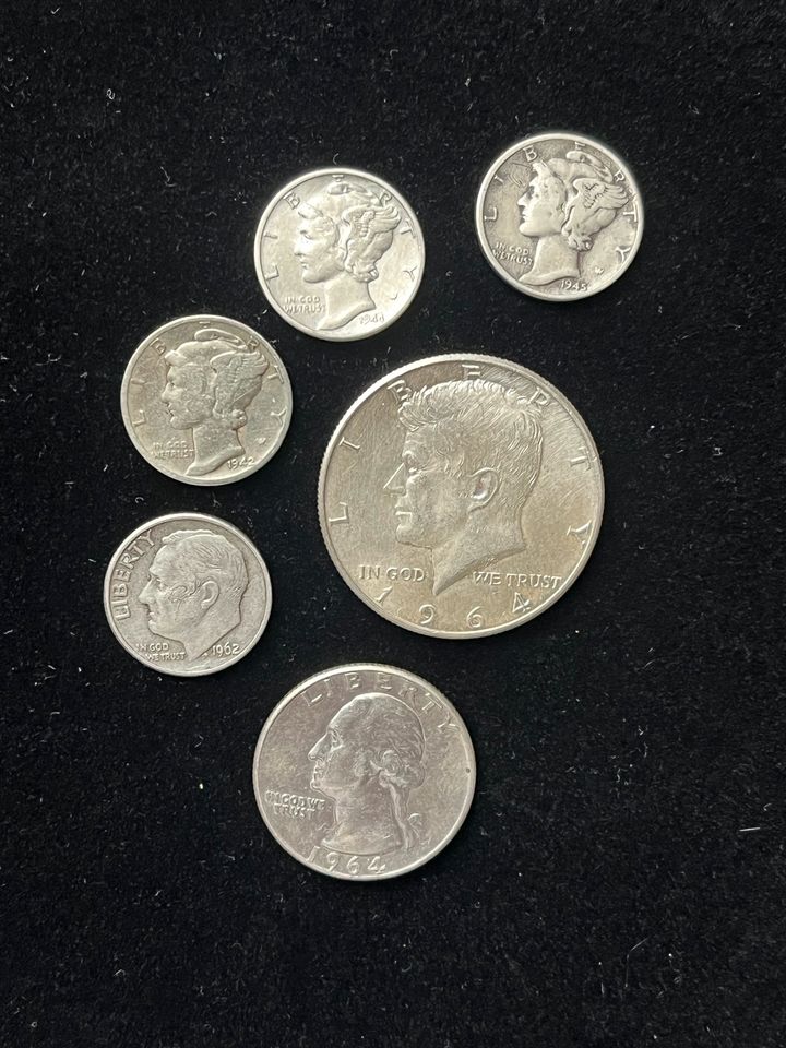 Silber Münzen Konvolut USA America HALF, QUARTER DOLLAR/ ONE DIME in Klingenberg am Main