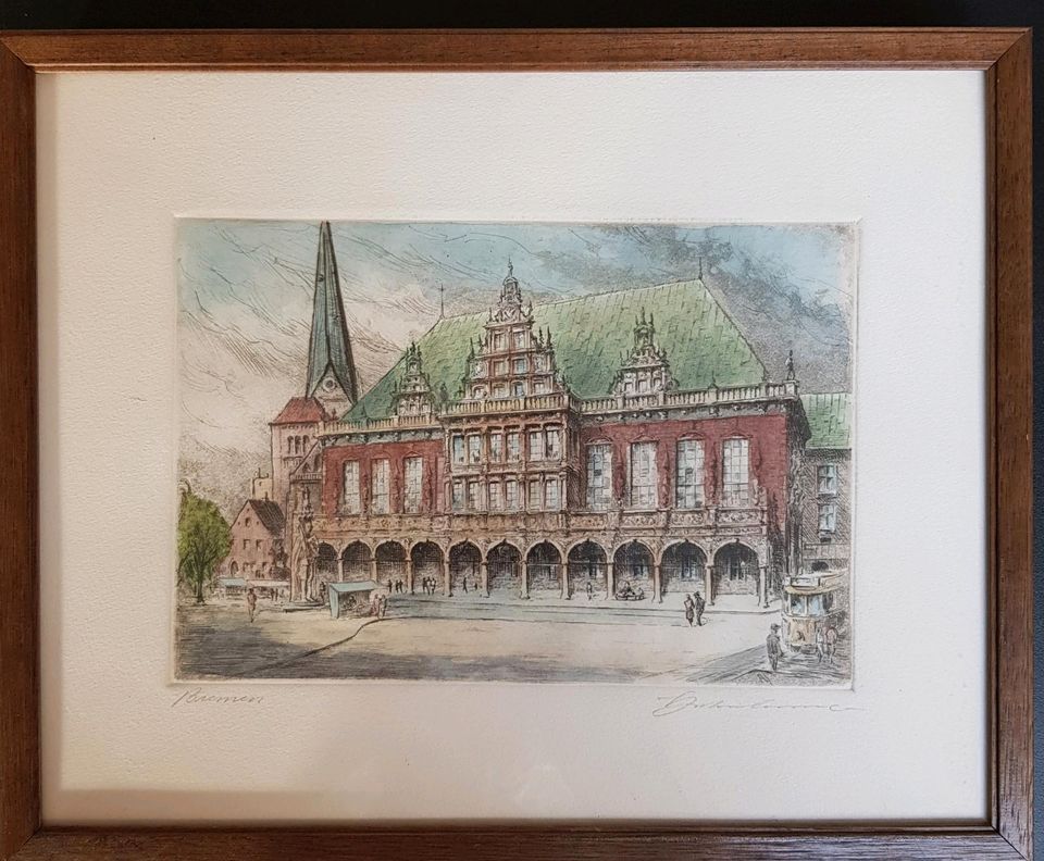 Stich/Bild von Bremen, signiert in Jülich