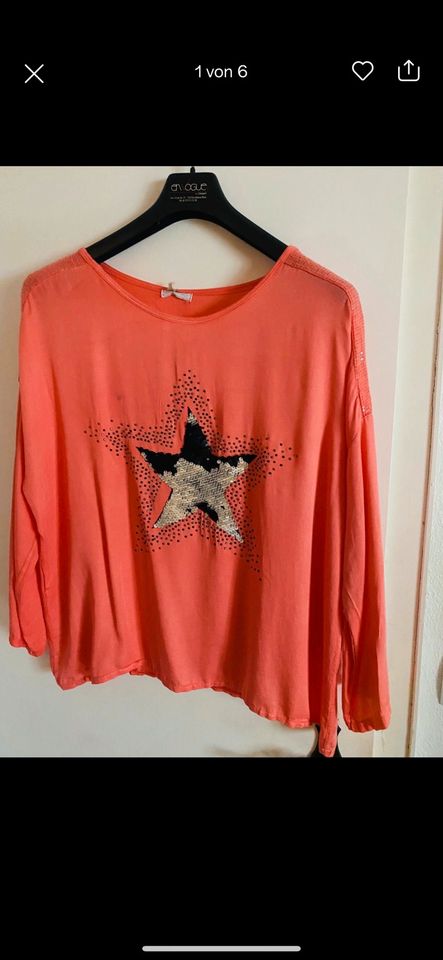 Damen Shirt T-Shirt Tunika Pullover langarm Lachs Pailletten 42 in Stutensee