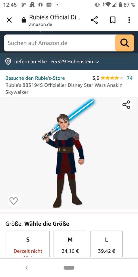 Fasching Kostüm StarWars, Anakin Skywalker in Hohenstein