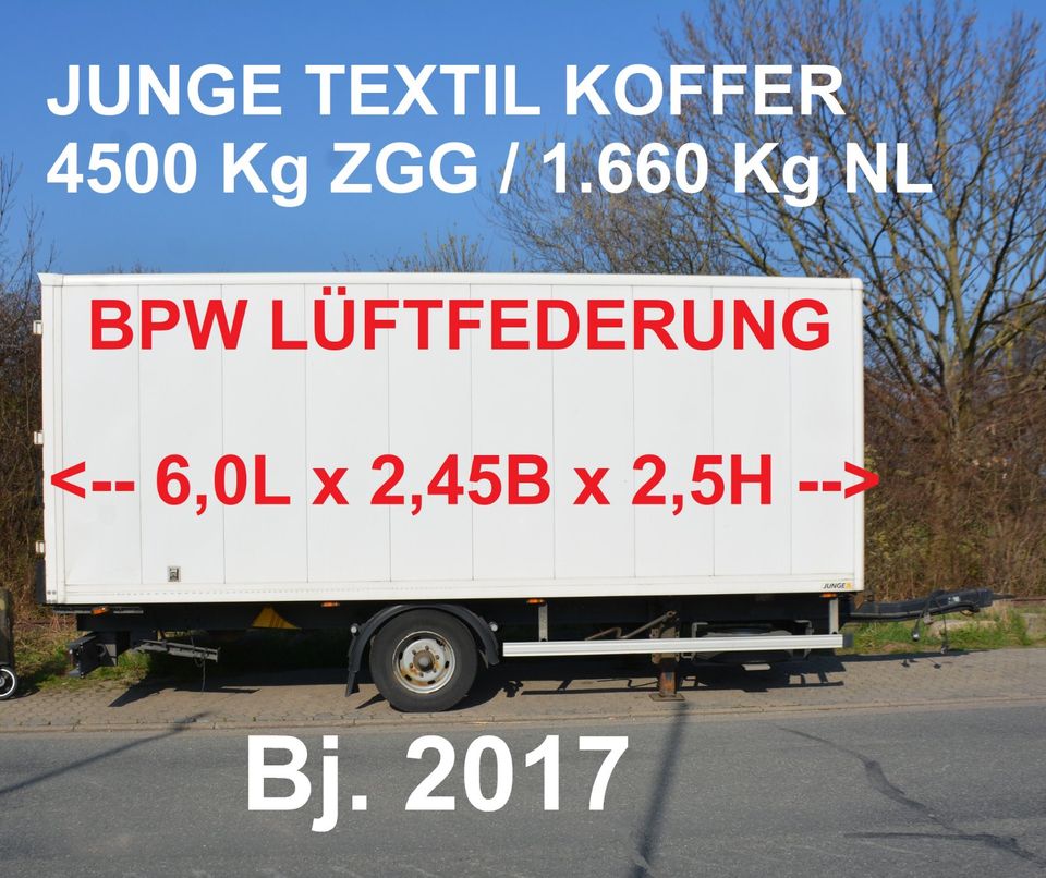 1-ACHS TEXTIL 6m KOFFER ANHÄNGER 37cub/m Bj.2017 in Hessisch Oldendorf