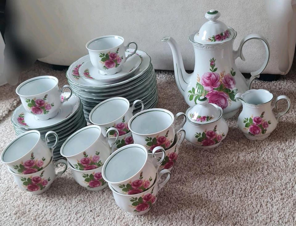 Bavaria Kaffeeservice "Mitterteich" rosa Rosen mit grünem Rand in Itzehoe