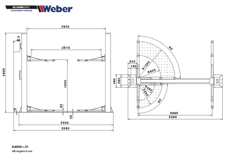 2 Säulen Hebebühne Weber Klassik 4.2M Versand kostenlos ANGEBOT in Wenden