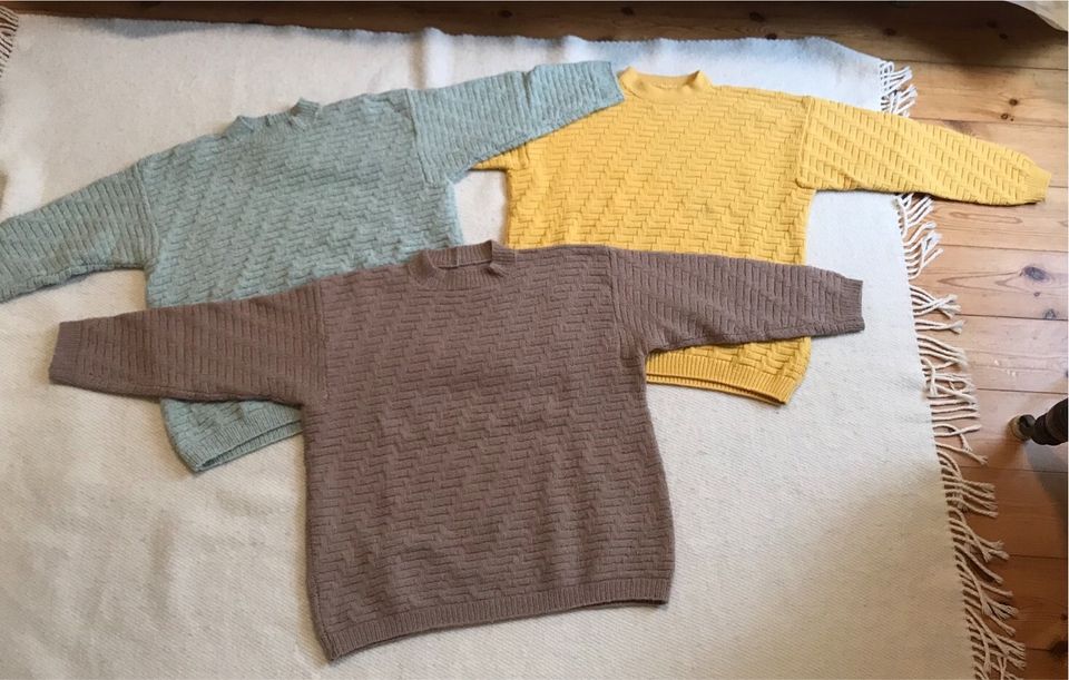 Pullover Wolle handmade graf.strickmuster gelb,grün,braun M/L/X in Hamburg