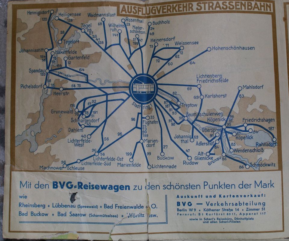 Berliner Verkehrs A.G. - Liniennetz BVG Berlin - 1933 - Karte in Grünheide (Mark)