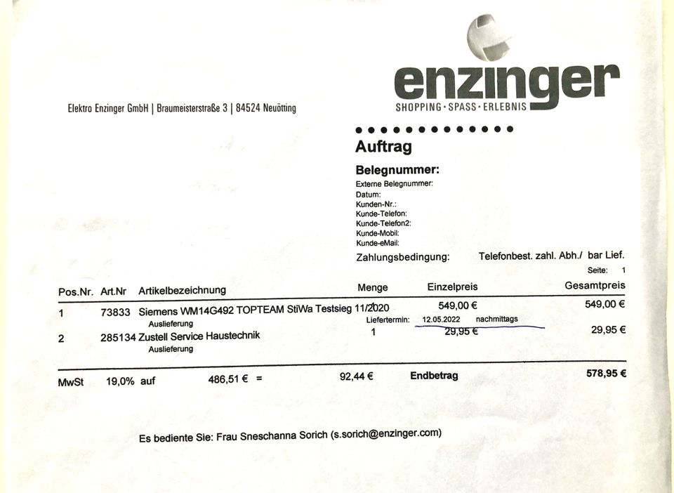 Waschmaschine Siemens - WM14G492 - iQ500 - 8 kg in Eggenfelden