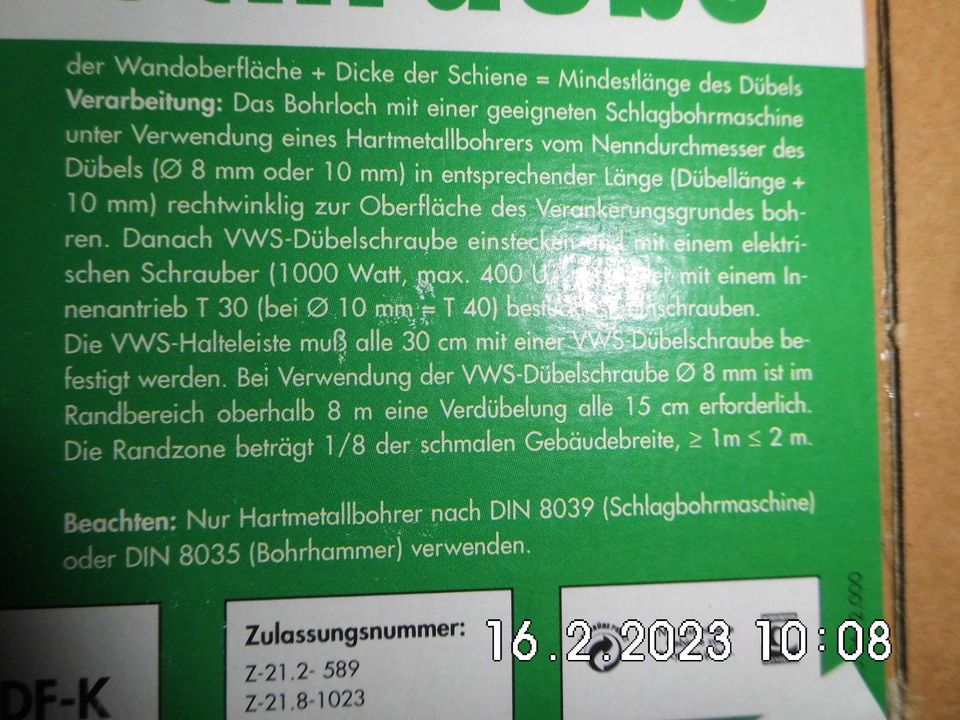 VWS-Dübelschraube Alligator 8*60     100 Stück für 20 € in Stallwang