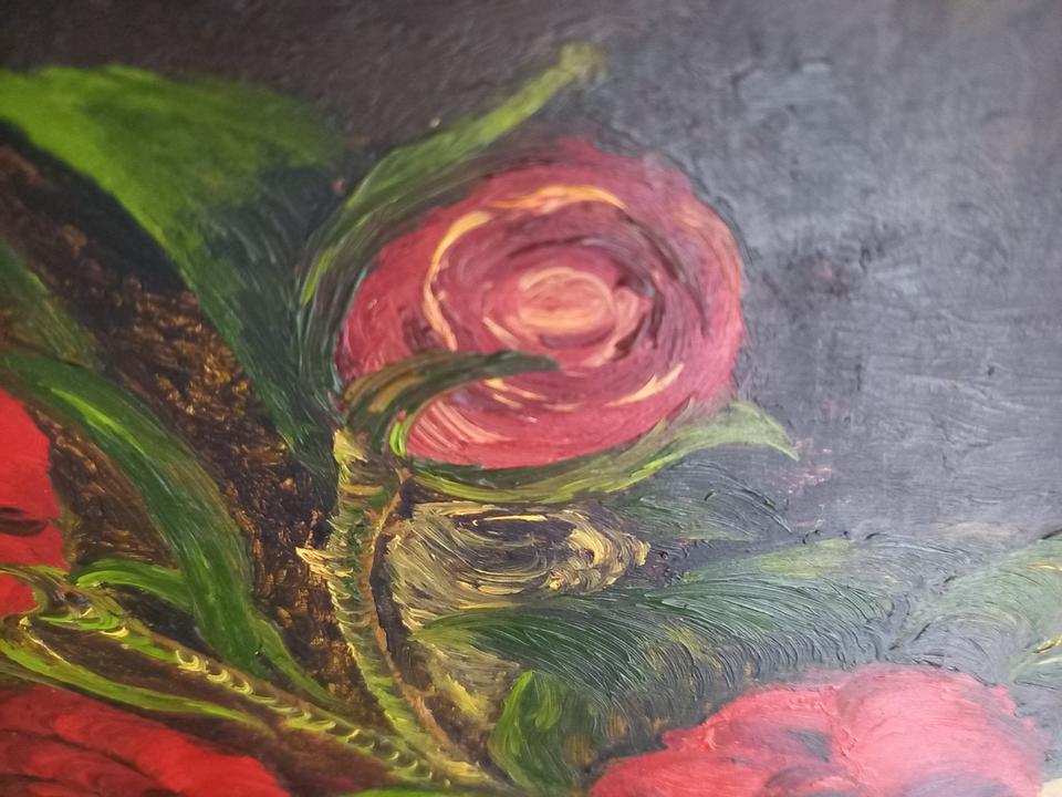 Gemälde Rosen in weißer Vase auf dunklem Hintergrund 68x58 in Kleve