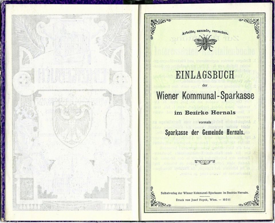Einlagsbuch / Sparbuch, Wiener Kommunal-Sparkasse, 1912 in Passau