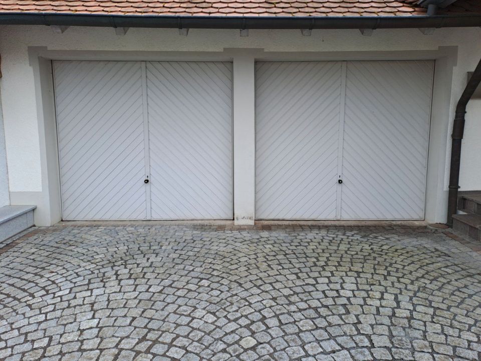 Garagenschwingtore, 2 Stück, Torfüllung aus Meranti-Holz in Prosselsheim