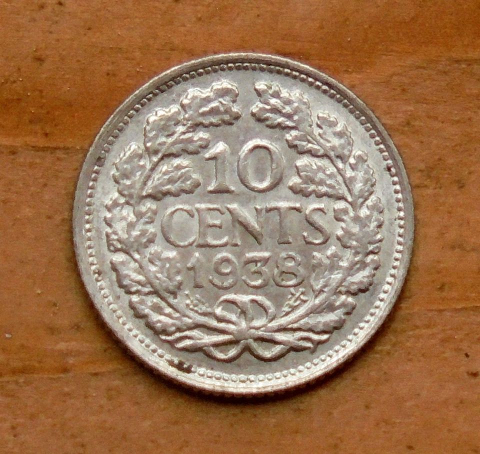 Niederlande: 10 Cents 1938 Silber in Bippen