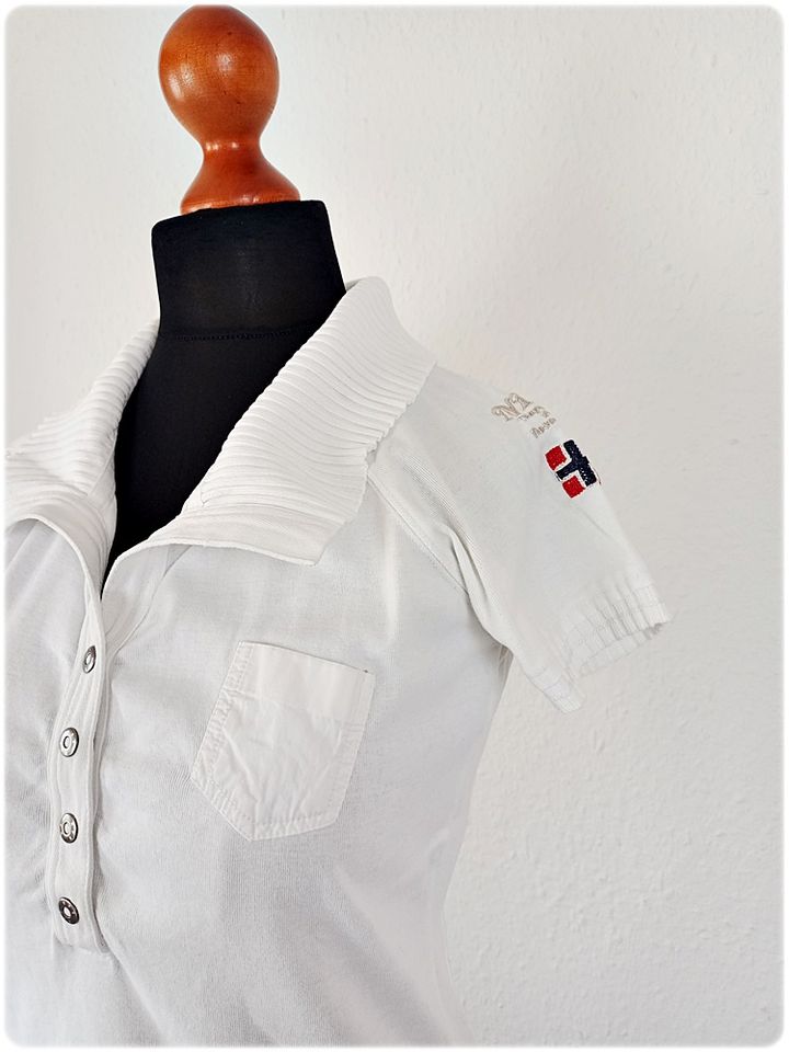 Napapijri Poloshirt S 36 weiß Sommer T-Shirt Urlaub Hemd Bluse in Riegel