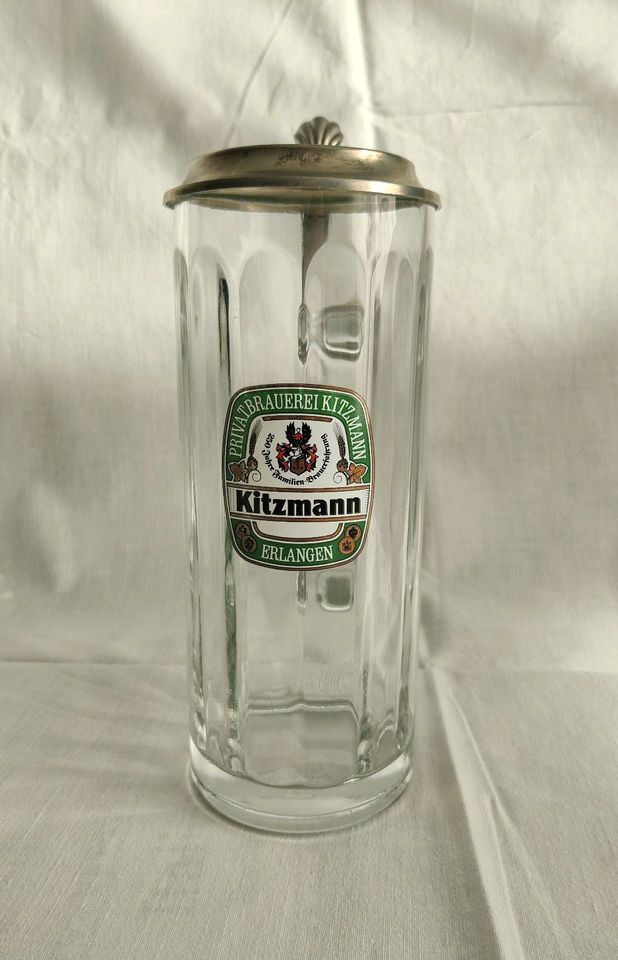 Kitzmann Glasbierkrug mit Zinndeckel in Heßdorf