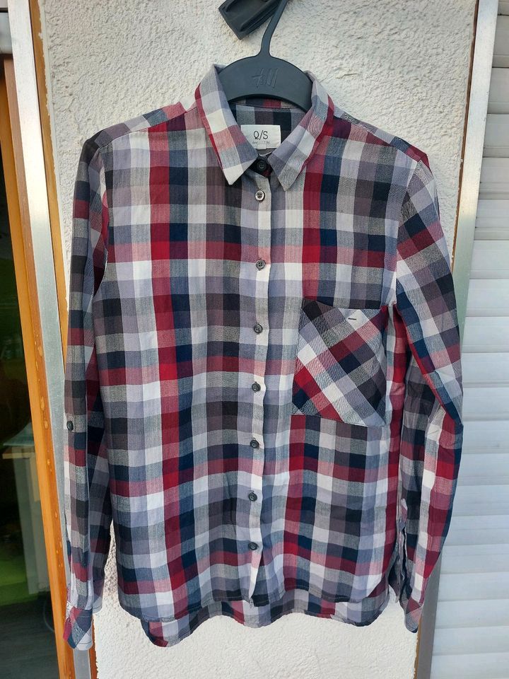 QS by S. Oliver Holzfällerhemd Overshirt 34 Blau Weiß Rot kariert in Mötzingen