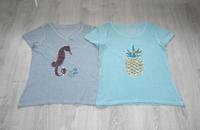 Paket 2 T-Shirt Shirt Pailletten Ananas Seepferd blau 36 38 Hessen - Großenlüder Vorschau