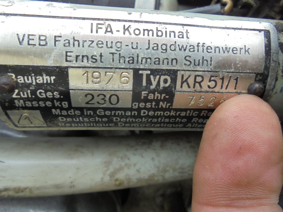 Schwalbe KR 51/1 BJ.1976 Originallack KBA Papiere in Kraftsdorf