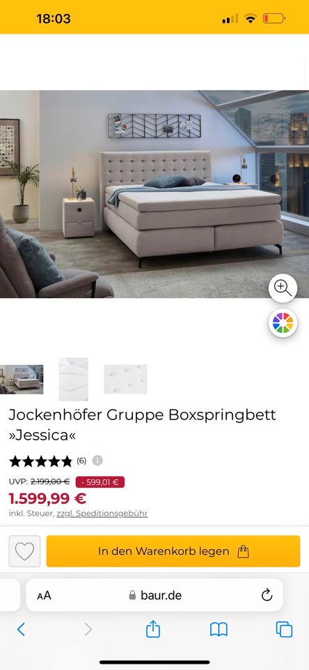 Jockenhöfer Boxspringbett Jessica mit Topper hellgrau 180x200cm in Steinfurt
