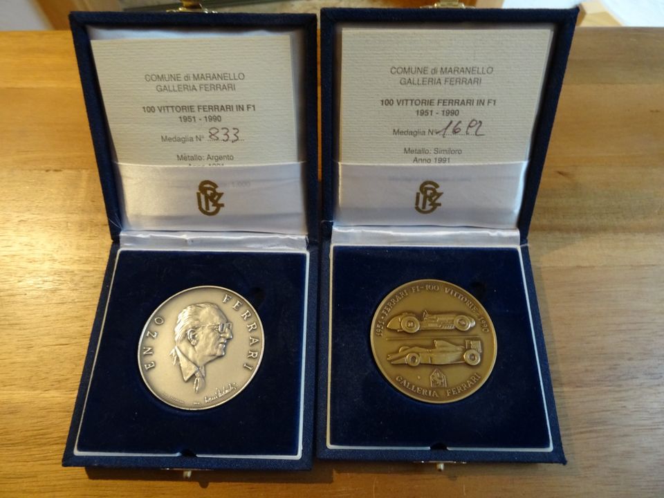 Enzo Ferrari Münzen / Medaillen zum 100 F1 Sieg - limitiert  1991 in Roth