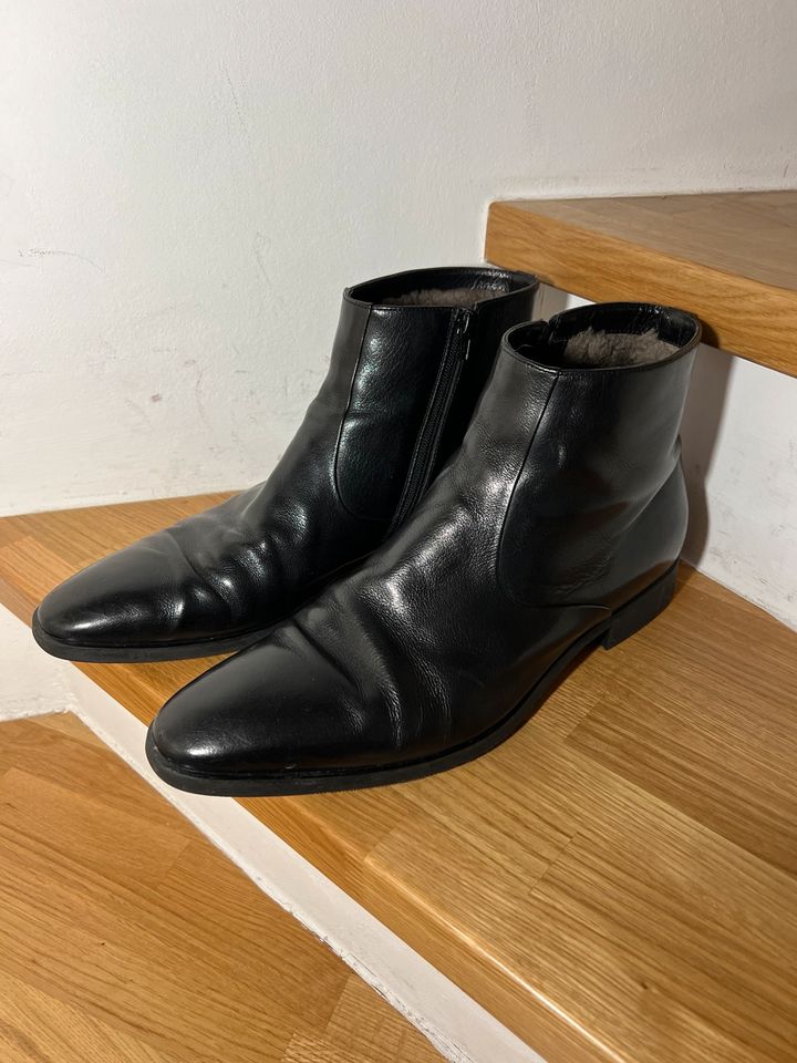 Moreschi Lammfell Stiefeletten UK 11,5 schwarz Boots Büffelleder in Regensburg