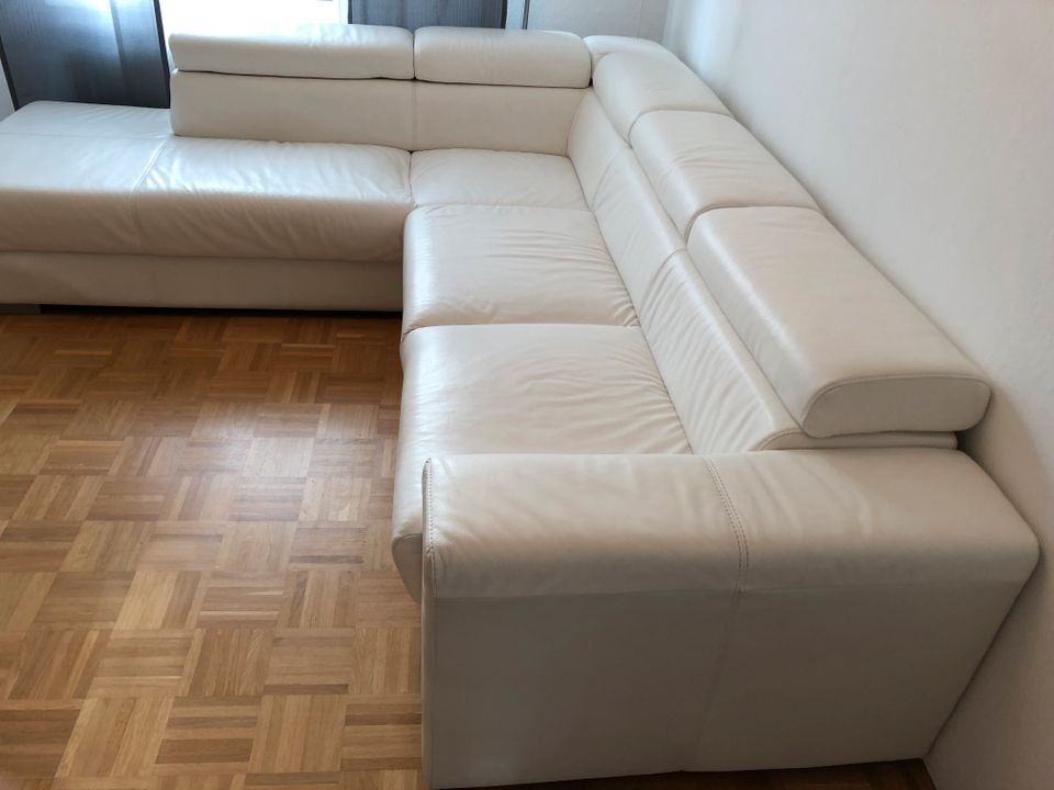 Polsterecke, Ecksofa Ottomane, echtes Leder, weiß, 2,65 x 2,30 cm in Bielefeld