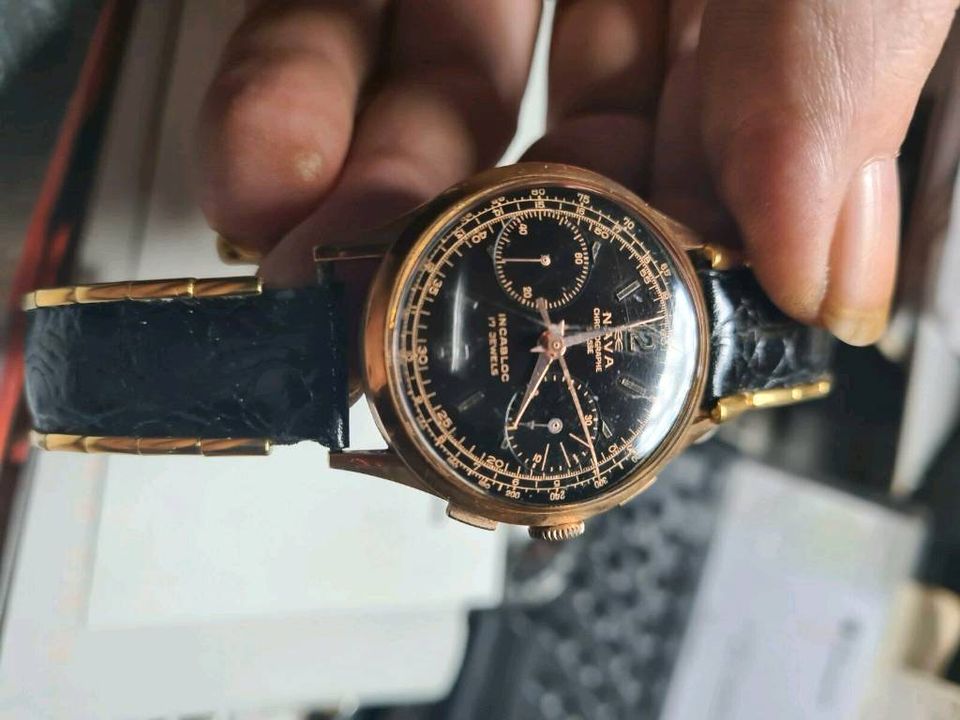 Vintage NAVA Chronograph Herren-Armband-Uhr 750er Gold Handaufzug in Fürth