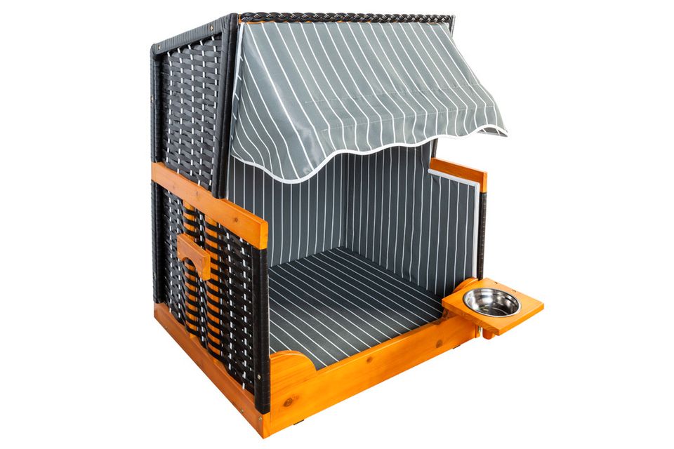 ⚡ !Aktionspreis! ⚡ Wetterfester Hundestrandkorb OSTSEE 78cm blau inkl. Futternapf und Abdeckhaube Hundehütte Hundehaus Hundekorb Katzenkorb Katze Haustier Garten Terrasse Strandkorb Riess-Ambiente in Halstenbek