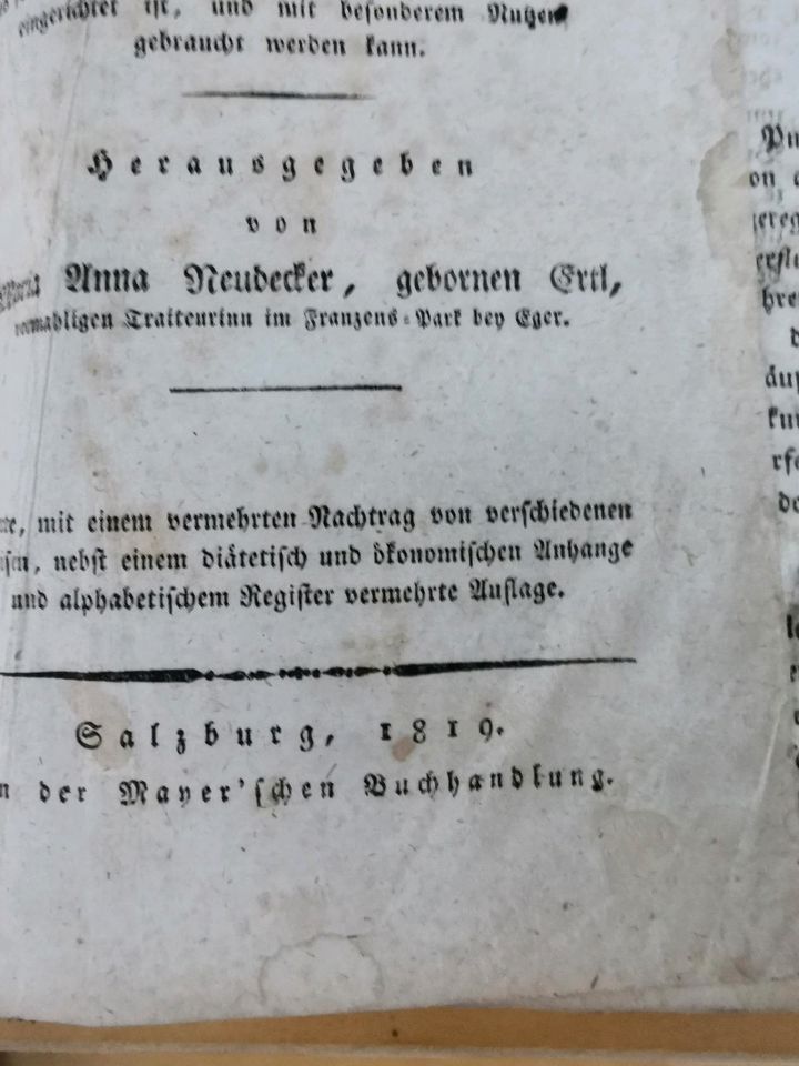 Buch "Die Bairische Köchin" von 1819 in Silberhausen